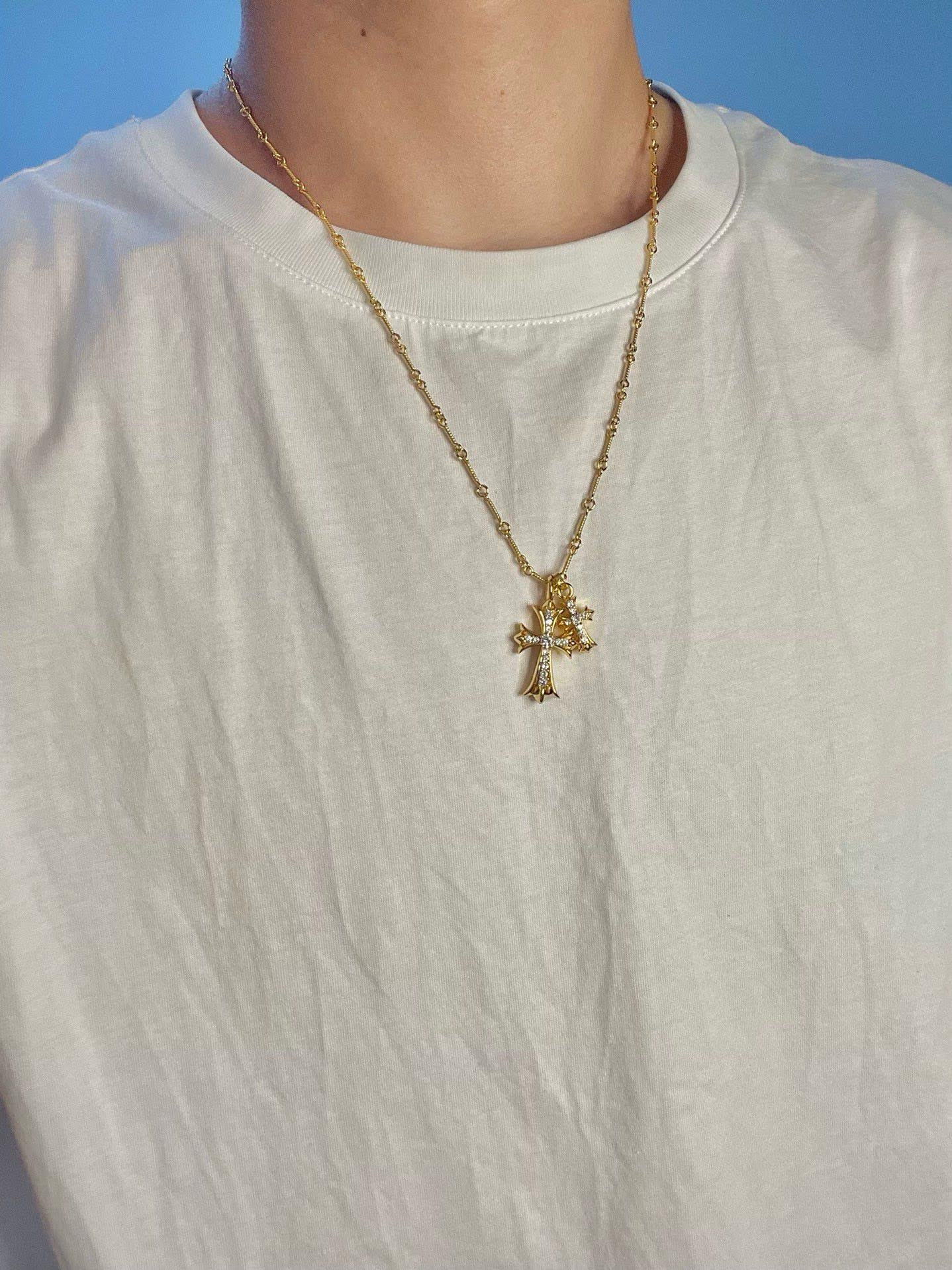 Chrome Hearts Gold Cross Pendant Necklace